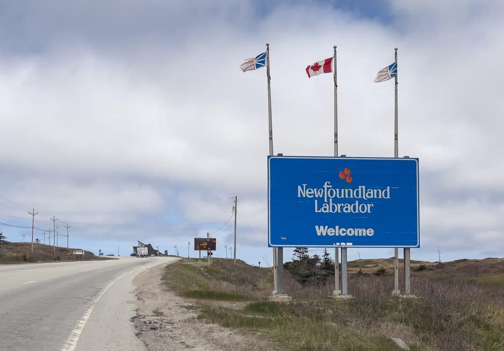 panneau de bienvenue pour se rendre à Terre-Neuve-et-Labrador