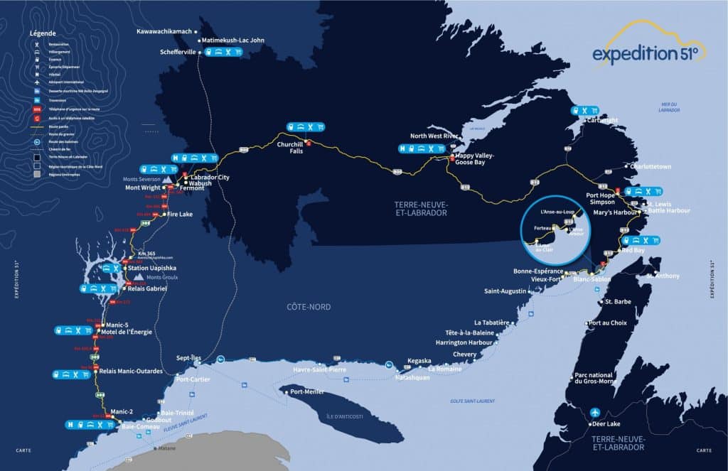 carte officielle de l'Expédition 51 à Terre-Neuve-et-Labrador et la Côte-Nord